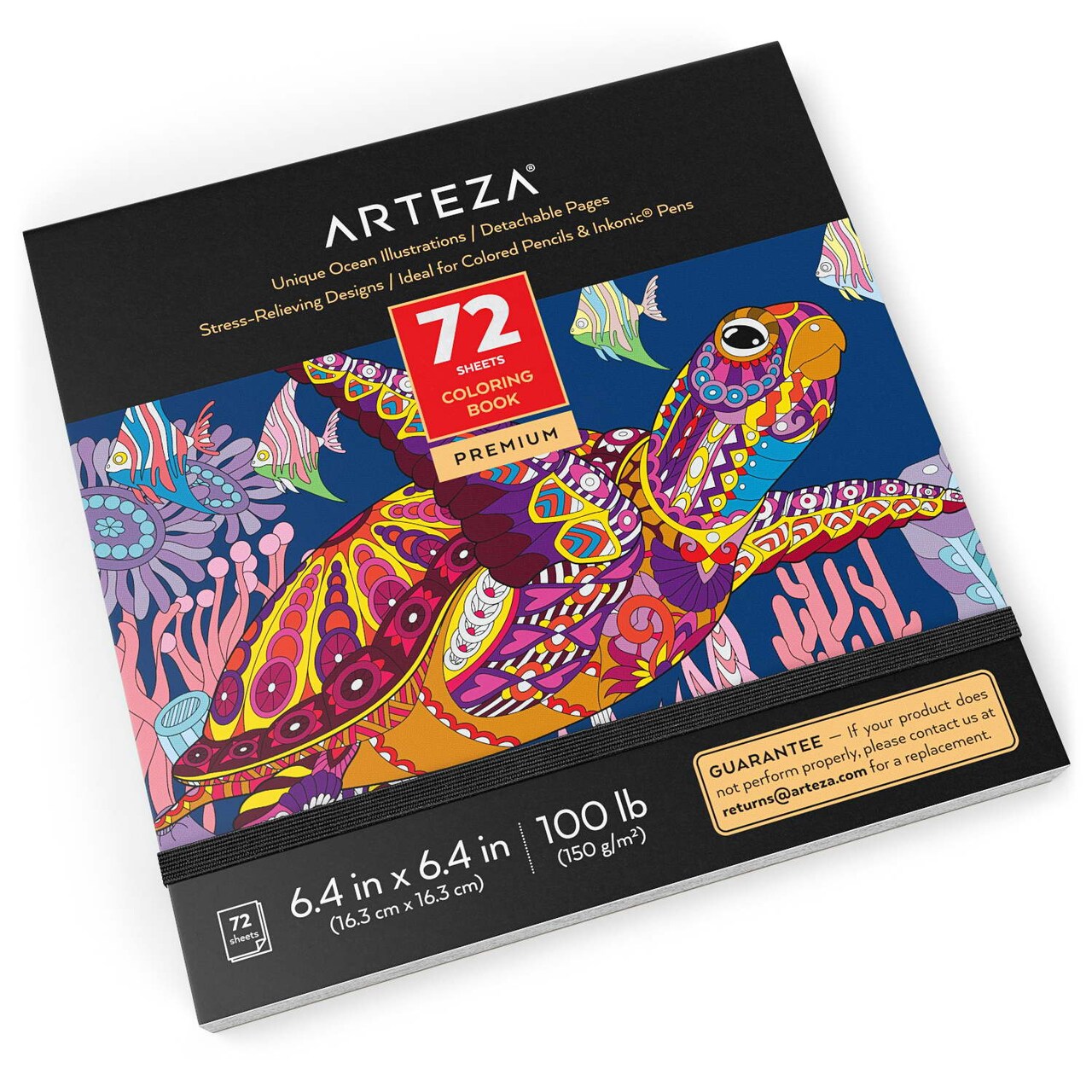 Arteza Adult Coloring Book, Ocean Illustrations, 6.4"x6.4" - 72 Sheets